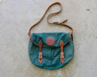 Green Canvas & Leather Messenger Bag | Small DULUTH Crossbody Unisex Shoulder Bag | Utilitarian Bag | Outdoor Hiking Pack