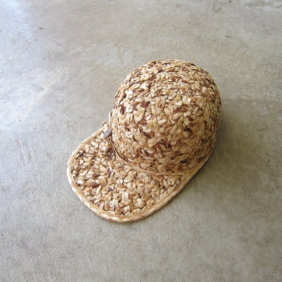 90s Woven Straw Ball Hat | Straw Market Chore Hat… - image 2