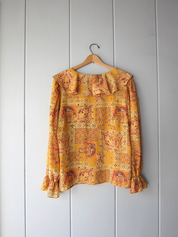 Romantic Printed Ruffled Blouse | Vintage Long Sl… - image 6