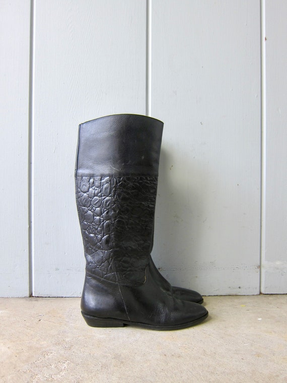 80s Tall Black Leather Boots | Vintage Riding Boo… - image 3