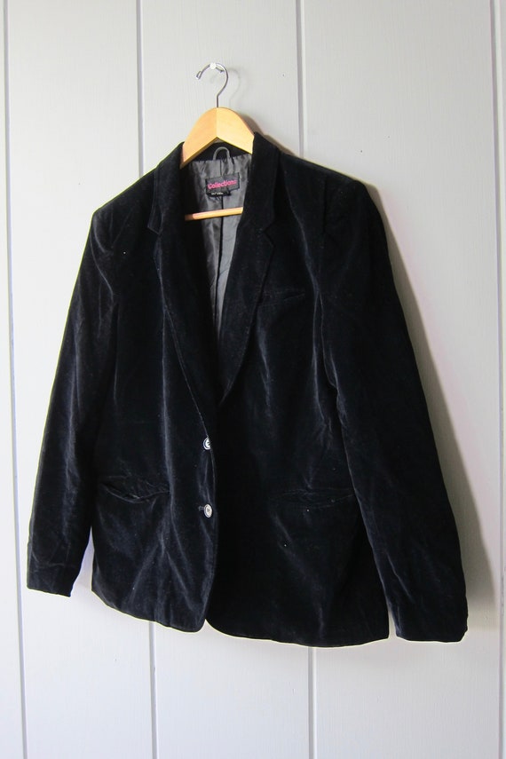 80s Black Velvet Blazer Jacket | Vintage Plush Ve… - image 5