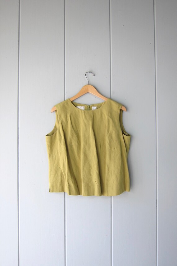 Modern Silk Linen Tank Top | Boxy Chartreuse Sleev