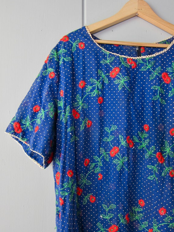 60s Blue Sheer Floral Dress | Vintage Embroidered… - image 7