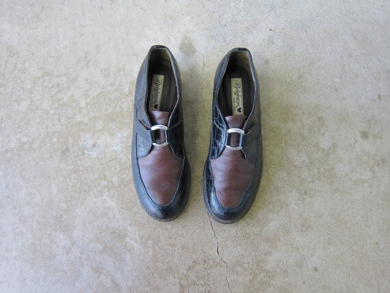 90s Brighton Leather Shoes | 90s Embossed Croc Lea