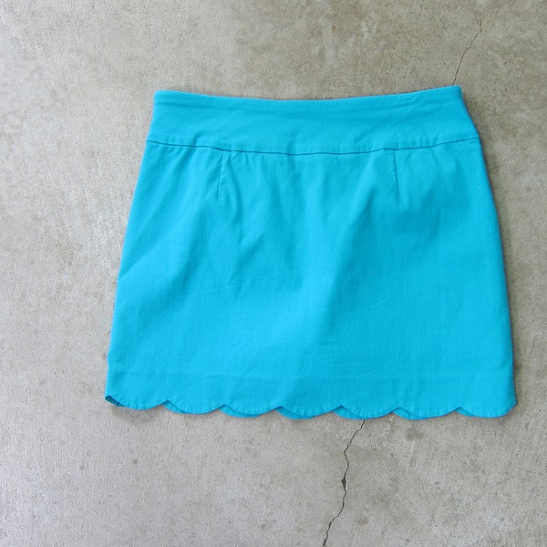 90s Aqua Blue Skorts | Modern Scalloped Culottes Mini Skirt | Vintage Preppy Summer Tennis Skirt