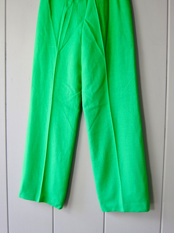 70s Anne Klein Wide Leg Pants | GREEN Woven Linen… - image 4