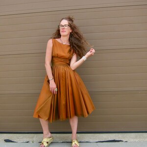 50s Iridescent COPPER GREEN Party Dress | Vintage 60s Taffeta Poof Dress | Mid Century Cocktail Wedding Bridesmaid Dress With Bow