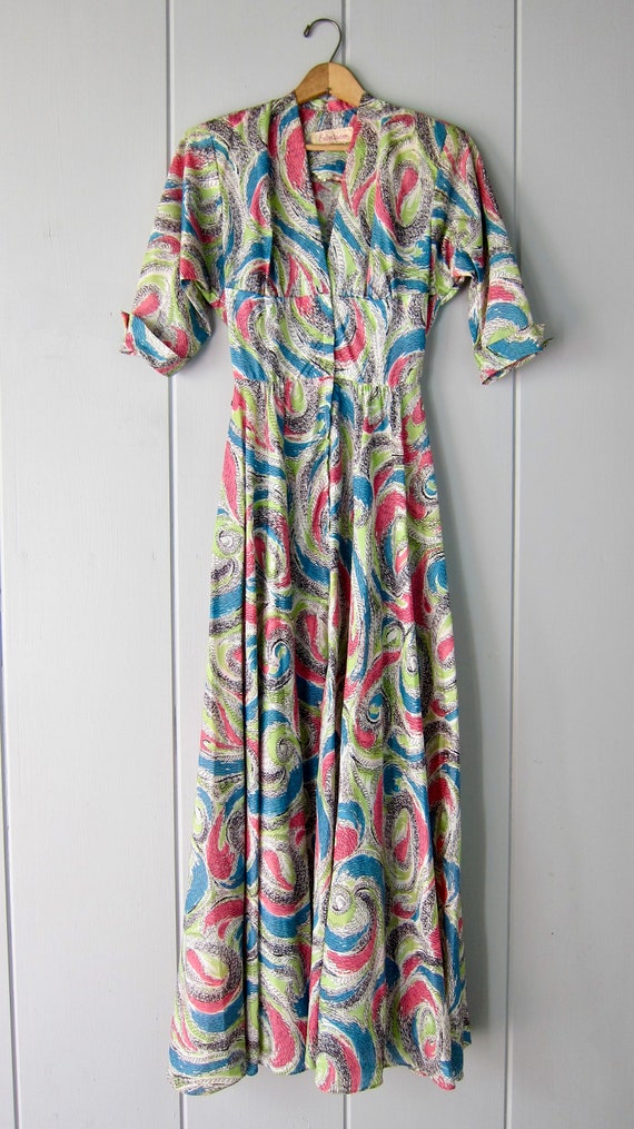 Colorful 1940s Dress | Printed Lounge Dress with … - image 4