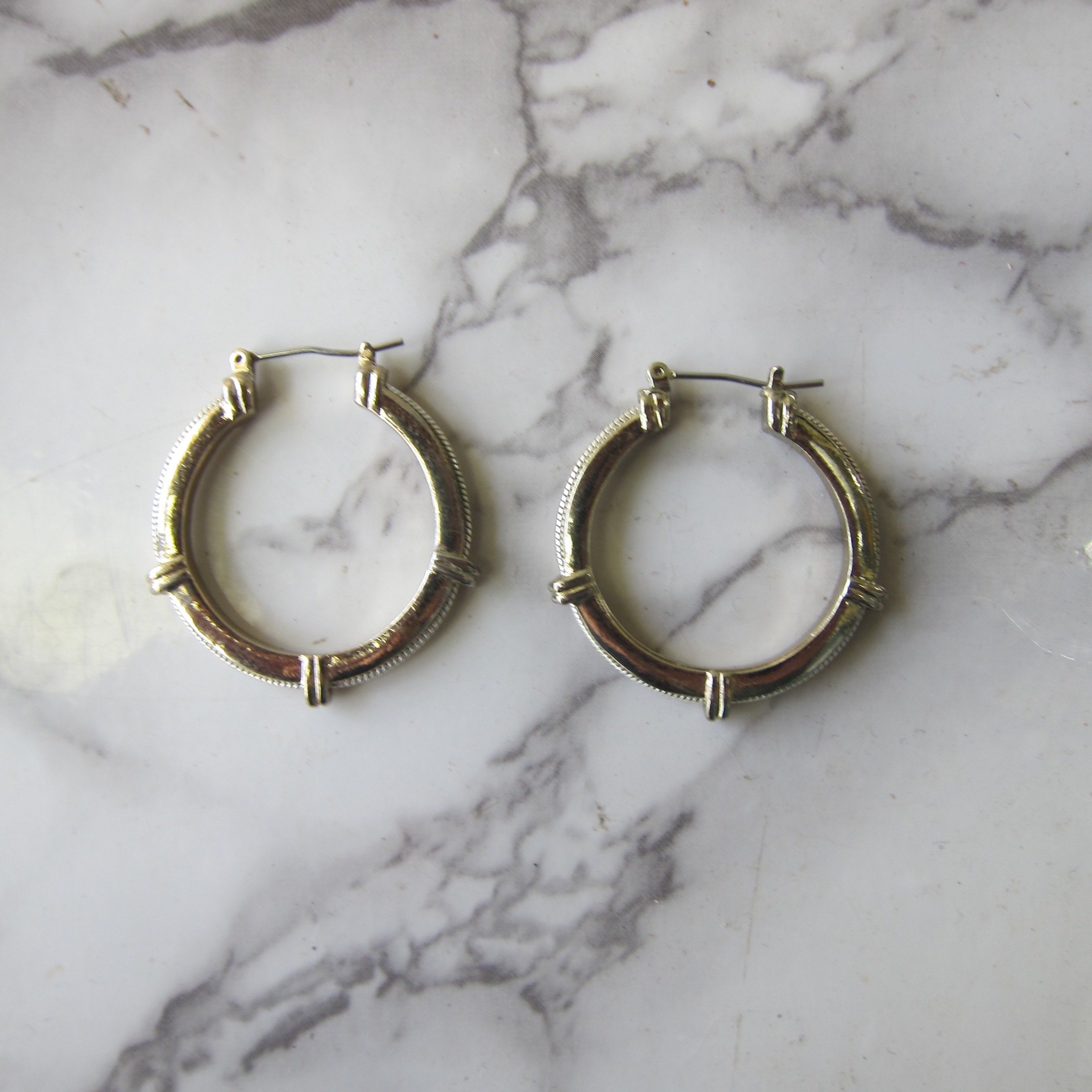 Orecchini A Cerchio In Argento Anni '90 / Cerchi Creoli Vintage / Gioielli Minimi Moderni - Italia - Foto 5