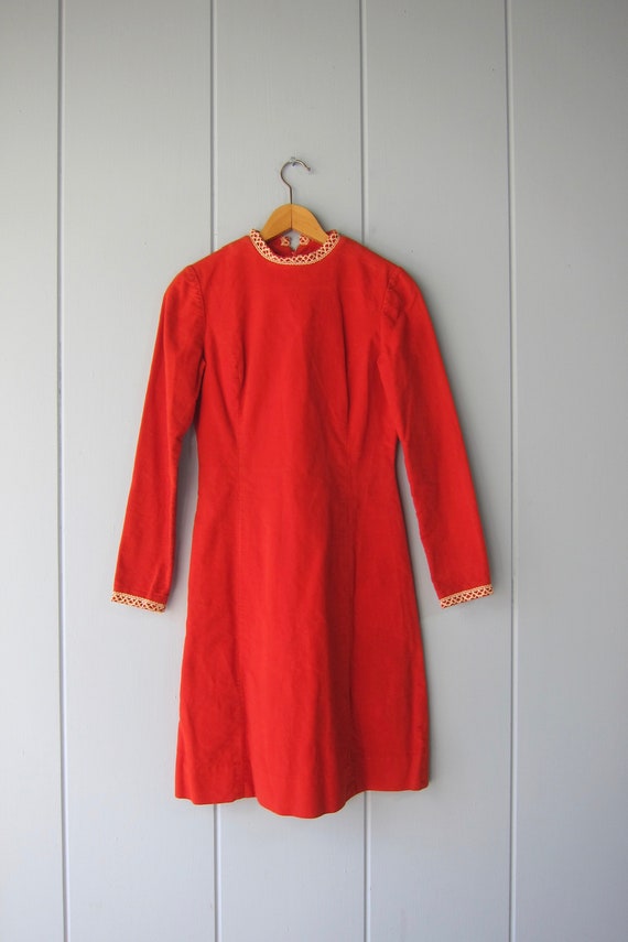 60s Orange Velvet Long Sleeve Dress | Mod Twiggy … - image 2