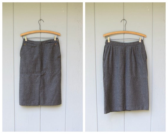 90s Giorgio Armani Wool Skirt | Grey Wool Pencil … - image 1