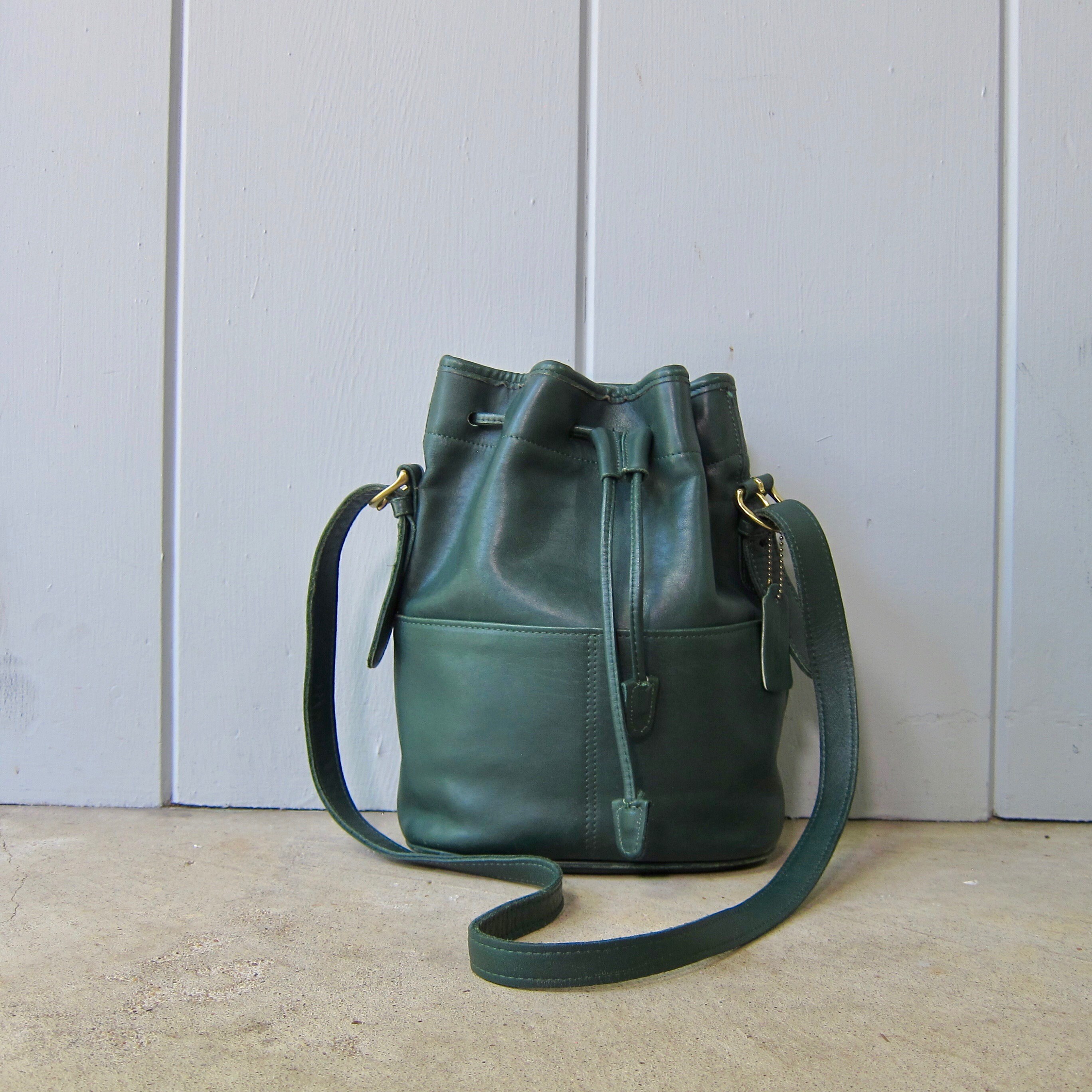 Vintage 80s Coach Thompson Drawstring Bucket | Dark Green Coach