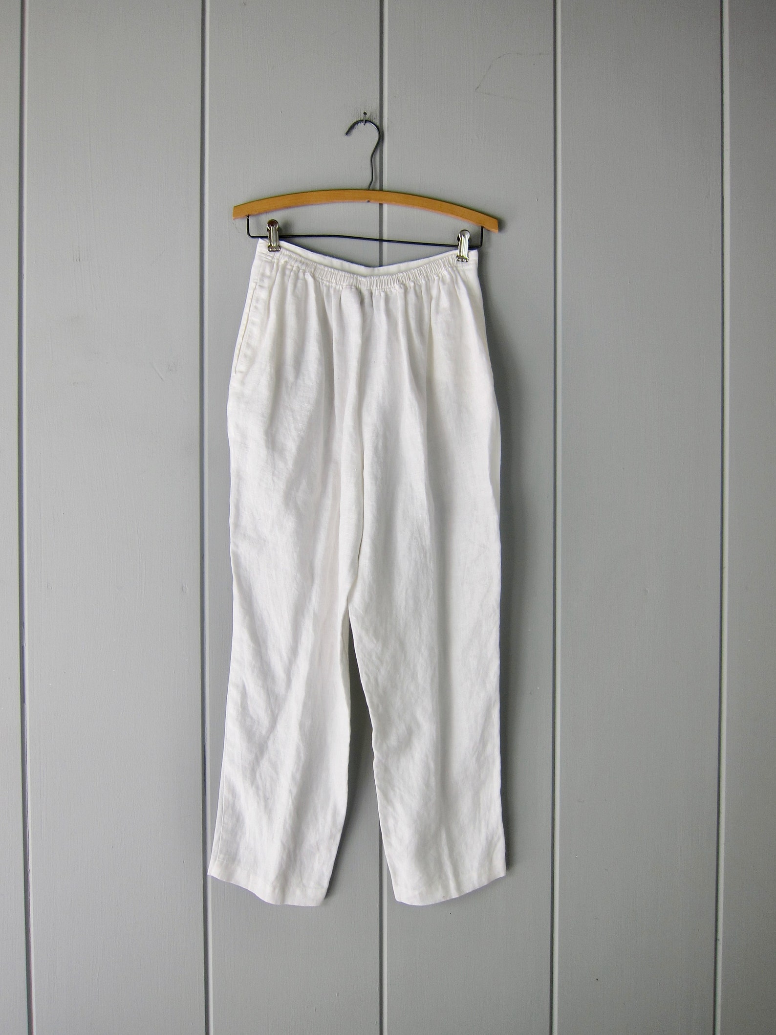 White Linen Pants Elastic Waist Linen Trousers Minimal Etsy