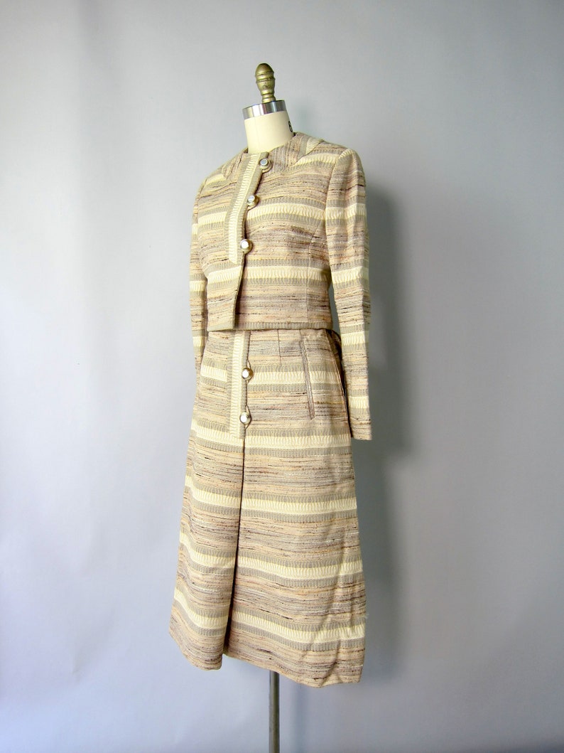 Vintage 70s Bill Blass Matching Three Piece Set Woven Silk & Wool Suit Women's Designer Blouse, Top and Skirt FRENCH ROOM Deadstock CJ image 5