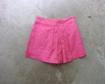 Falda pantalón vintage de lino rosa: minifalda plisada - Estilo preppy de los años 2000