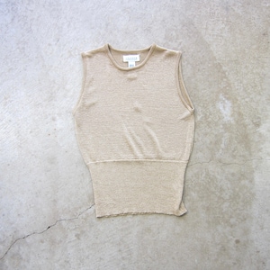 90s Gold Knit Tank Top Minimal Rayon Stretch Tank Top Semi Sheer Thin Knit Modern Shirt