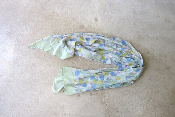 Floral Print Silk Scarf | Colorful Long Pastel Co… - image 2