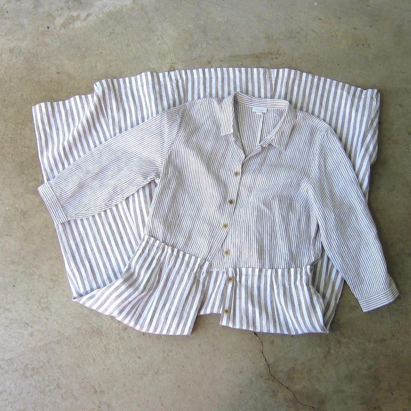 Linen Stripe button down dress retro XL main image 1