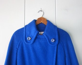 Vintage 1970s Heavy Blue Wool Coat | I Magnin Double Breasted Winter Coat CJ