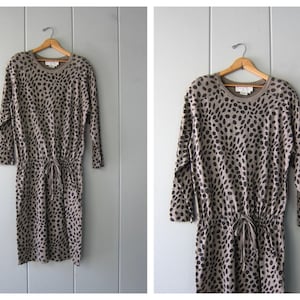 90s Adrienne Vittadini Cotton Dress: Brown Black Animal Print
