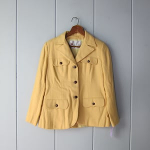 70s Evan Picone Wool Blazer: Butter Yellow Leather Knot Buttons - Deadstock