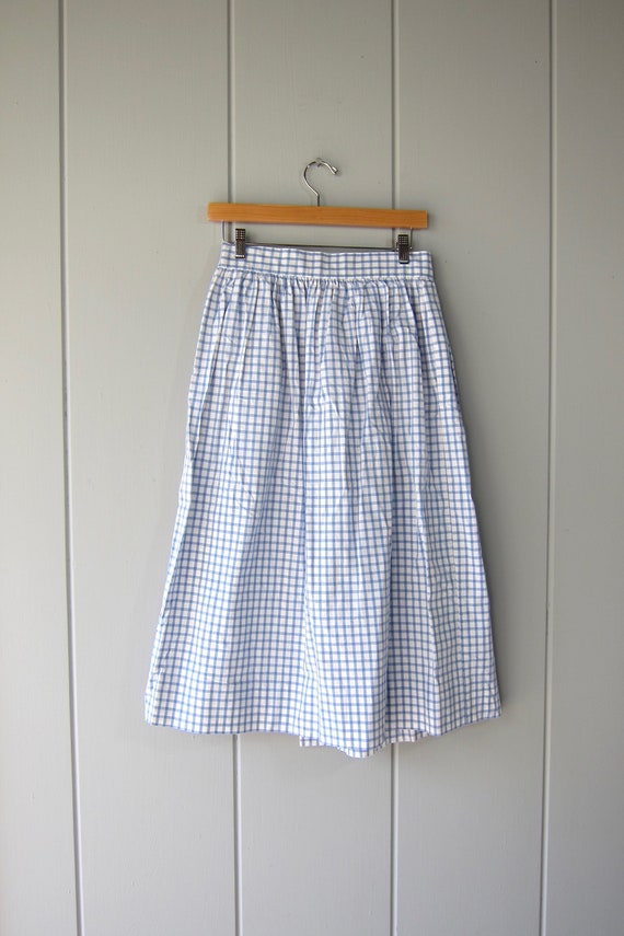 80s Cotton Wrap Skirt | Vintage Blue White Stripe… - image 5