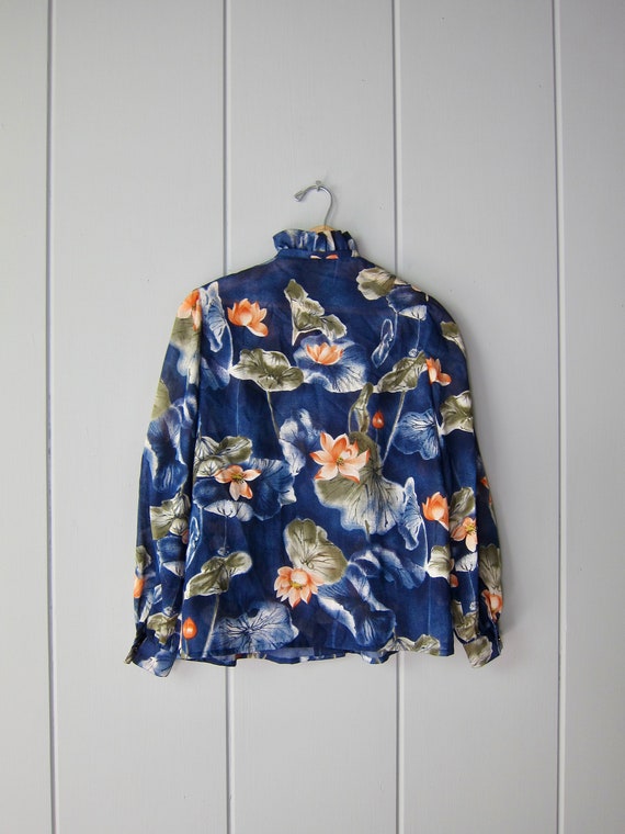 70s Button Up Floral Blouse | Long Sleeve Ascot T… - image 7