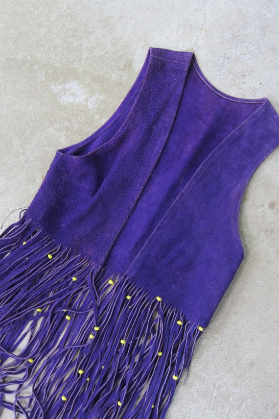 70s Purple Suede FRINGE Vest Top | Boho Purple Be… - image 9