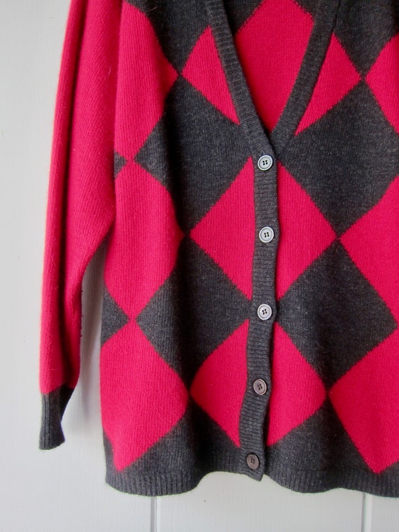 90s Pink & Gray Argyle Sweater | Lambswool and An… - image 4