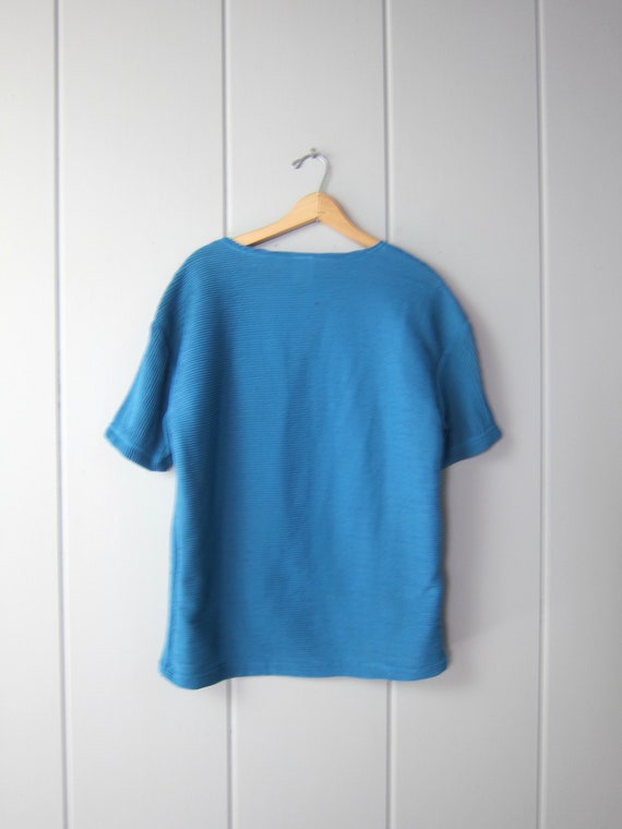 80s Teal Blue Textured Tshirt | Vintage Oversized… - image 6