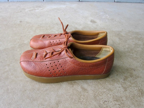 70s Brown Leather Loafers | Lace Up Platform Shoe… - image 4