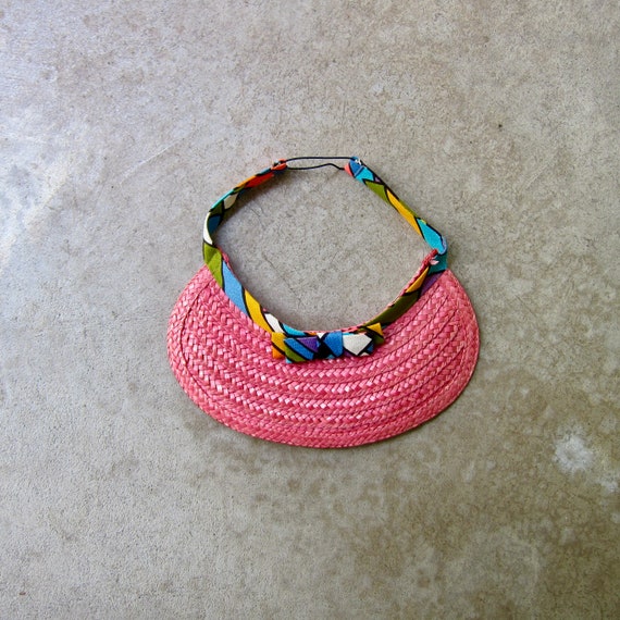 60s Pink Straw Sun Visor | Vintage Happy Cappers F