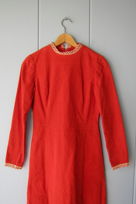 60s Orange Velvet Long Sleeve Dress | Mod Twiggy … - image 4