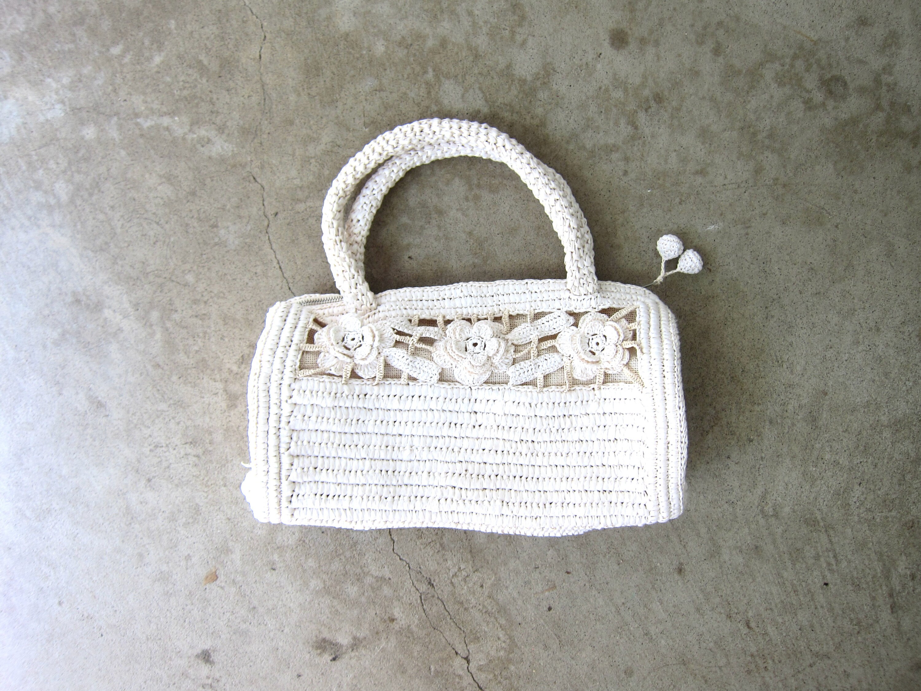 White Crochet Handbag Vintage Floral Knit Purse Woven Etsy