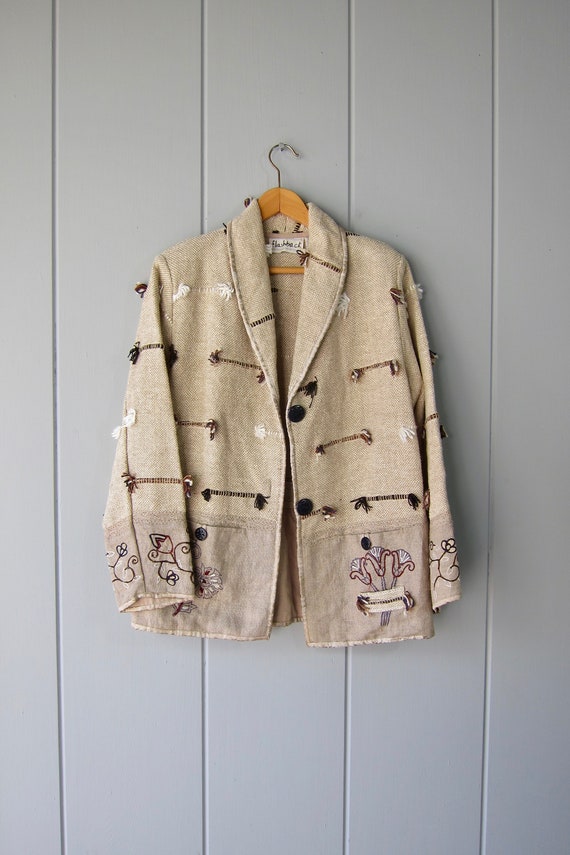 90s Oversized Textile Jacket | Woven Linen Cotton… - image 3