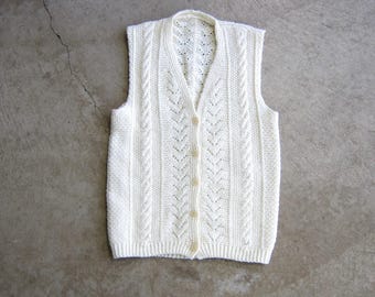 Vintage 80-tals vit handstickad tröja