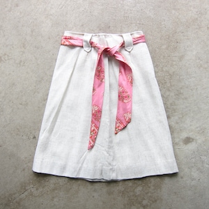 60s Woven Rayon & Flax Mini Skirt | Vintage Pink Sash Tie Skirt | Bill Atkinson Skirt | CJ