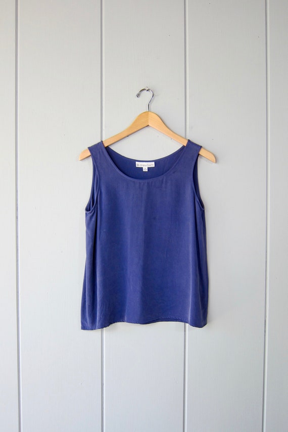 90s Matte Blue Silk Tank | Minimal Sleeveless Tee 