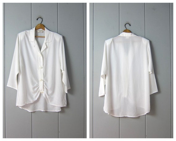 80s Oversized White Blouse | Vintage Button Up Tun