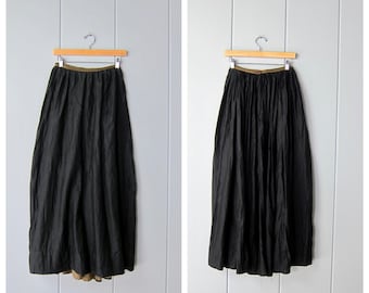 Vintage Black Cotton Edwardian Maxi Skirt | 1900s Antique High Waist Handmade Skirt | Gathered Black Cotton Maxi Slip Skirt