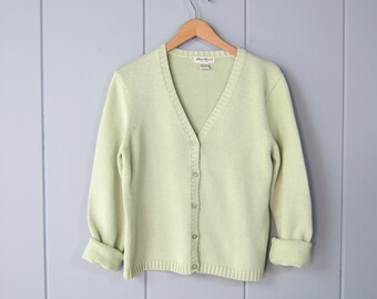 Pull boutonné en coton années 90 | Cardigan preppy Eddie Bauer | Pull de printemps vert céleri doux à manches longues