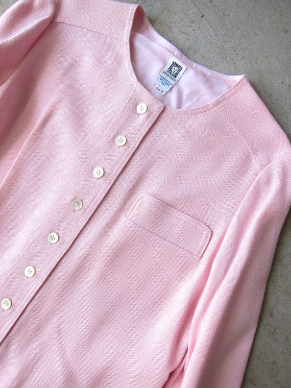 70s Light Pink Rayon Knit Dress | Anne Klein Wove… - image 4