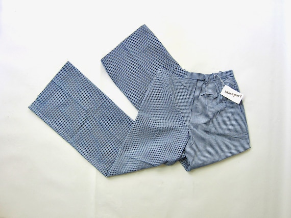 70s Blassport Wide Leg Gingham Pants | Blue White… - image 3