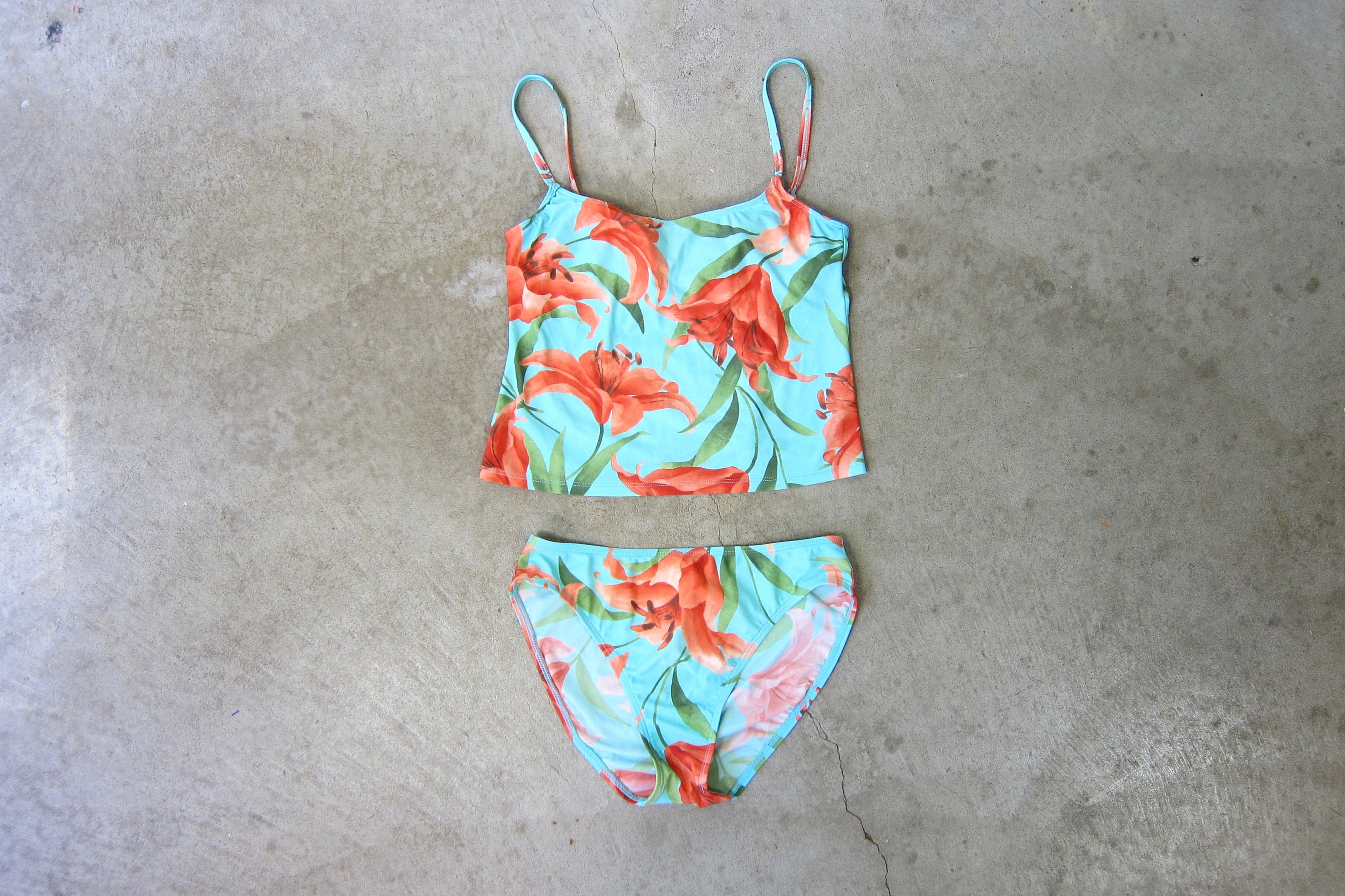 90s Floral Print Bikini Swim Suit | High Waist 2 Piece Tank Top