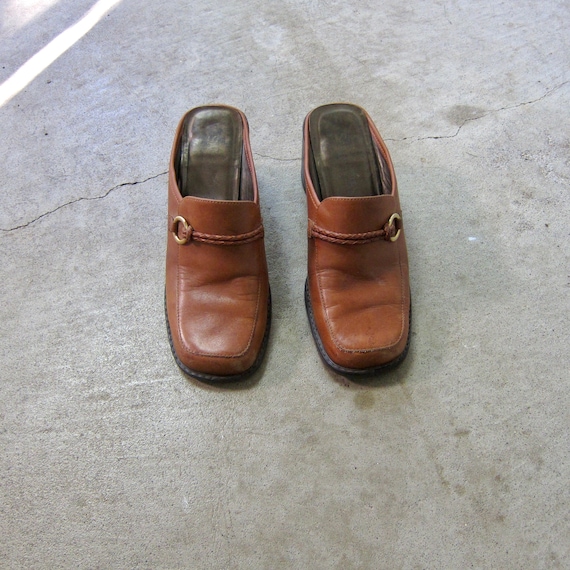 90s Brown Leather Mules | Modern Brown Leather Sl… - image 2