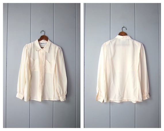 80s Creamy White Blouse | Vintage Pleated & Embro… - image 1