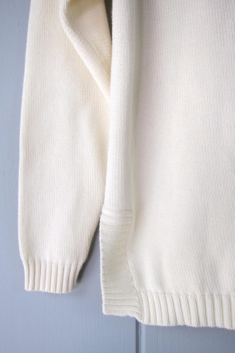 90s Cream White Cotton Sweater Slouchy Mock Neck Pullover Etsy