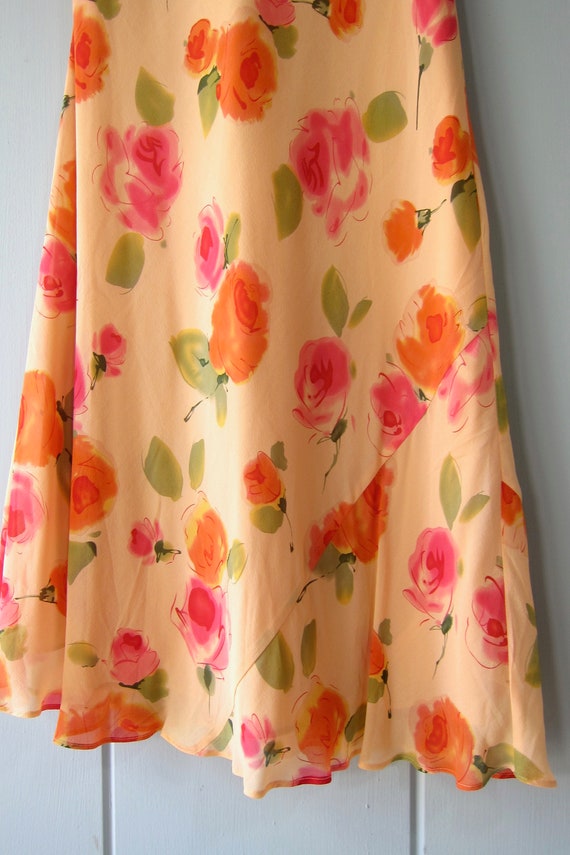 Pretty 90s Silk Garden Dress | Orange Pink Floral… - image 5
