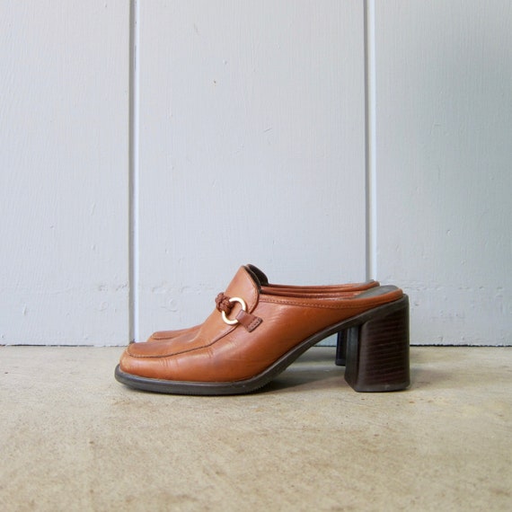 90s Brown Leather Mules | Modern Brown Leather Sl… - image 1