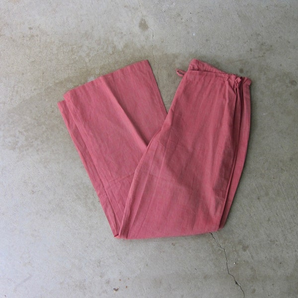 Pink Cotton Drawstring Pants | Minimal Wide Leg Slacks